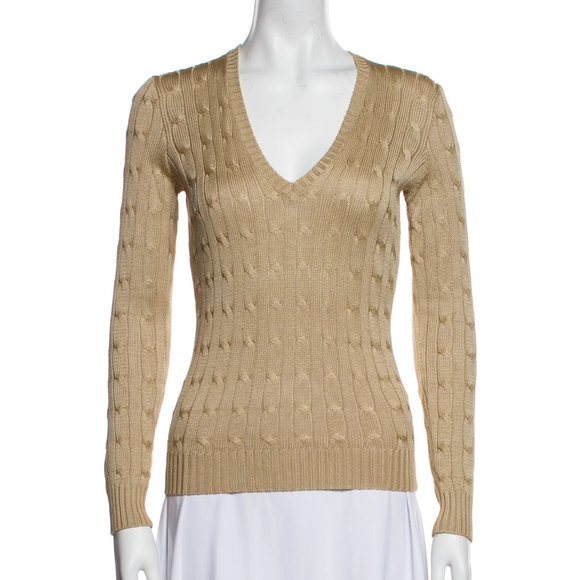 RALPH LAUREN BLACK LABEL Silk V-Neck Sweater - Picture 1 of 2